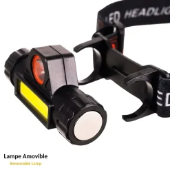 Fishtec Lampe Frontale Torche Détachable Recharge USB Boîtier Orientable