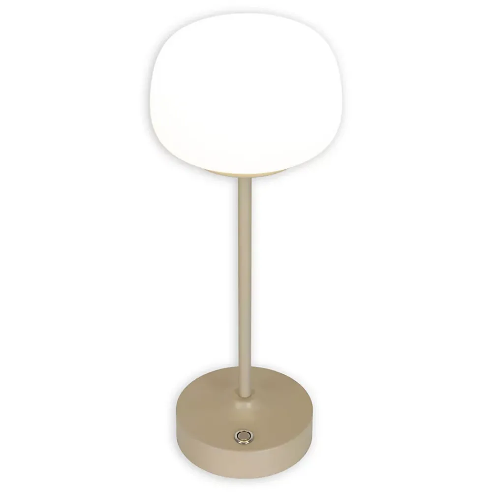 Näve Baladeuse-Lampe LED à accu/de table 'PINA' 30 cm de haut, en métal (beige) et verre (blanc), LEDs intégrés, blanc chaud