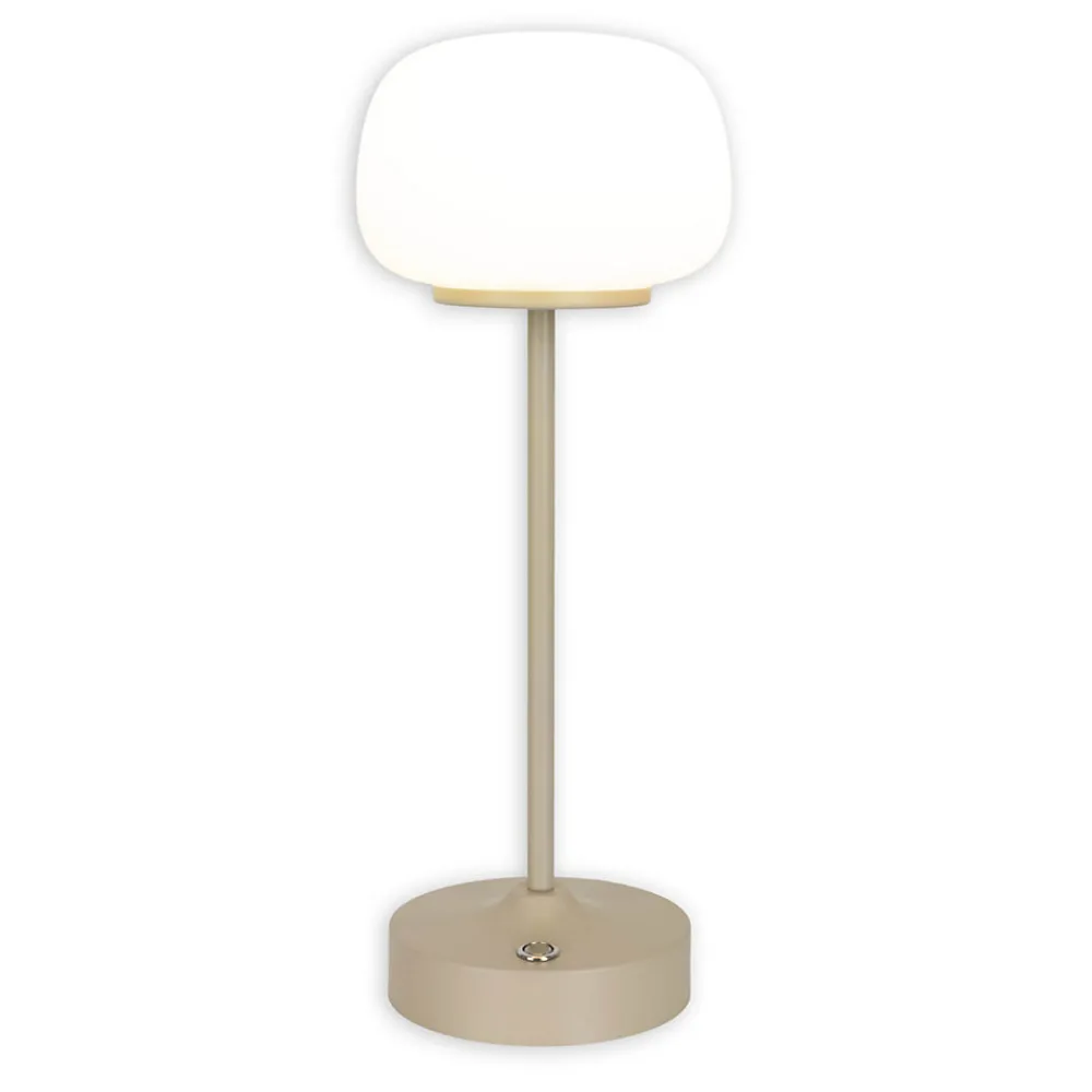 Näve Baladeuse-Lampe LED à accu/de table 'PINA' 30 cm de haut, en métal (beige) et verre (blanc), LEDs intégrés, blanc chaud