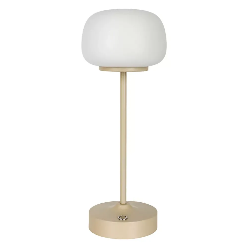 Näve Baladeuse-Lampe LED à accu/de table 'PINA' 30 cm de haut, en métal (beige) et verre (blanc), LEDs intégrés, blanc chaud