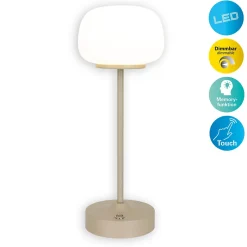 Näve Baladeuse-Lampe LED à accu/de table 'PINA' 30 cm de haut, en métal (beige) et verre (blanc), LEDs intégrés, blanc chaud