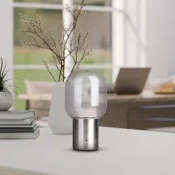Näve Baladeuse-Lampe table accu ALBERO métal chromé verre LED fixes dimmable capteur tactile hauteur 25cm