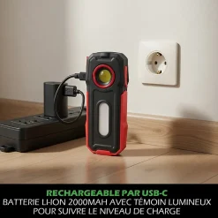 Kyf Lampe Torche LED Multifonctions Rechargeable USB Batterie Externe Smartphone 300lm et 140lm Aimant pour fixation