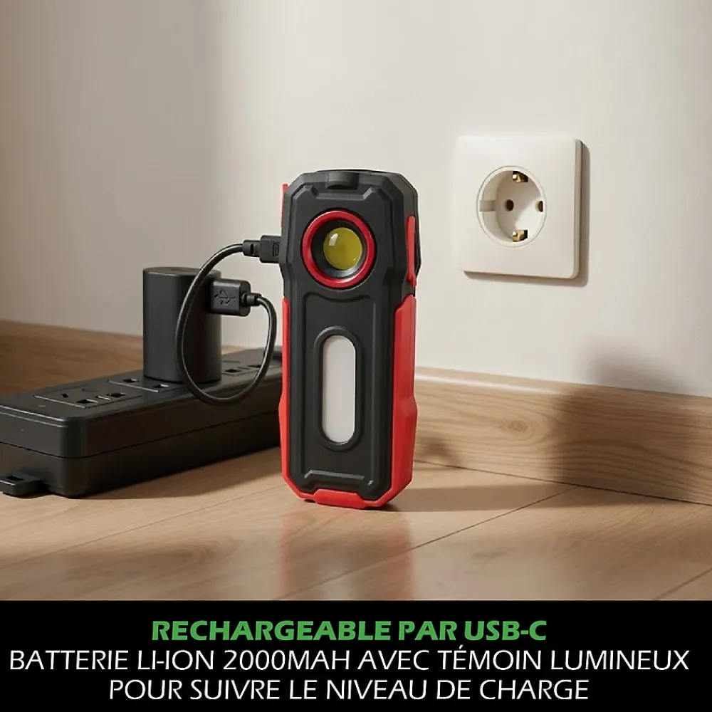 Kyf Lampe Torche LED Multifonctions Rechargeable USB Batterie Externe Smartphone 300lm et 140lm Aimant pour fixation