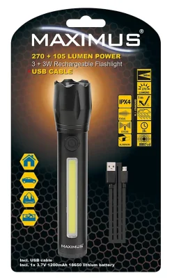 Maximus Lampe torche rechargeable 2 en 1 M-FL-028 - 270lm