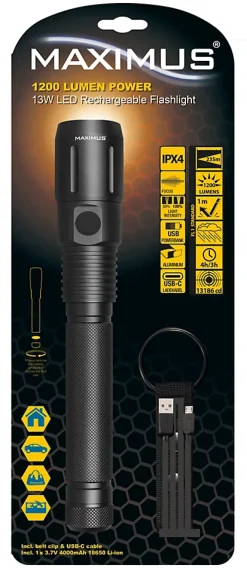 Maximus Lampe Torche-Lampe torche rechargeable M-FL-006B-BL-H - 1200lm