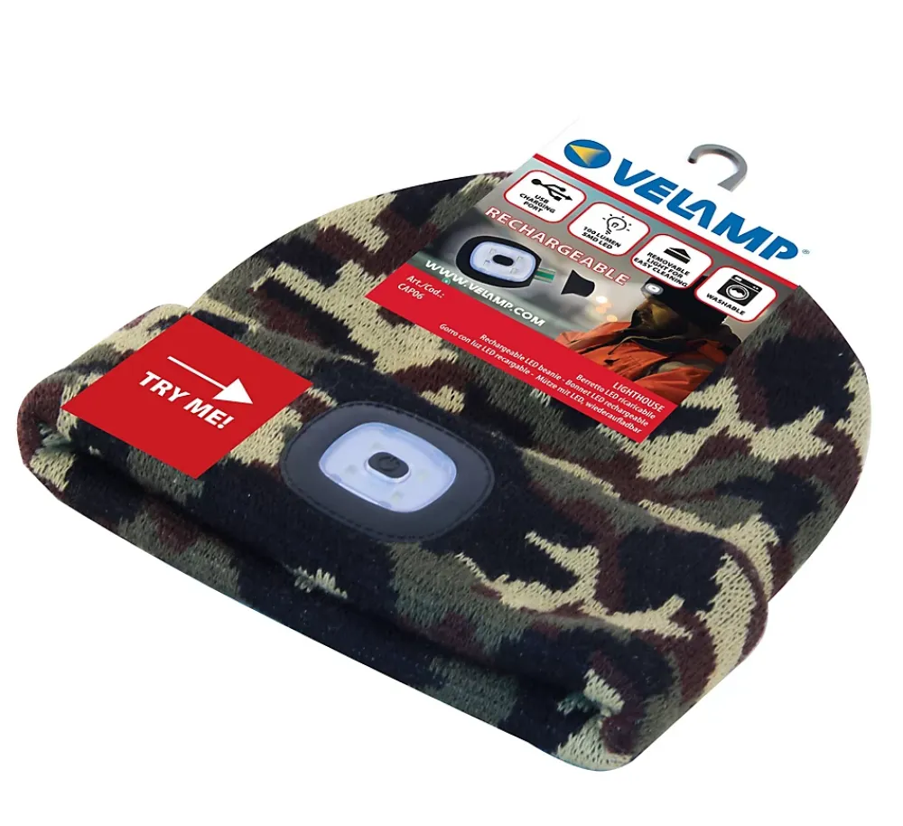Velamp LIGHTHOUSE : Bonnet avec frontale LED rechargeable. Camouflage