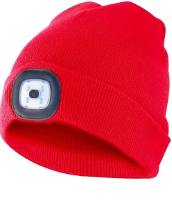 Velamp Lampe Frontale-LIGHTHOUSE: Bonnet avec lampe frontale LED rechargeable. Rouge