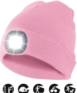 Velamp Lampe Frontale-LIGHTHOUSE: Bonnet avec lampe frontale LED rechargeable. Rose