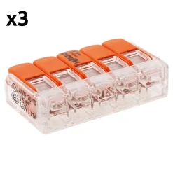 Wago Accessoire De Raccordement-Lot de 3 bornes de raccordement S221 - 5 conducteurs avec leviers 6mm² -