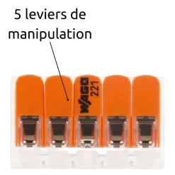 Wago Accessoire De Raccordement-Lot de 3 bornes de raccordement S221 - 5 conducteurs avec leviers 6mm² -