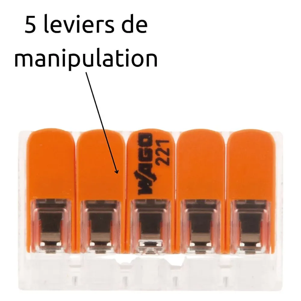 Wago Accessoire De Raccordement-Lot de 3 bornes de raccordement S221 - 5 conducteurs avec leviers 6mm² -