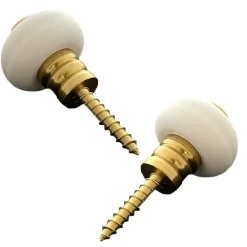 Civic Industrie Lot de 2 butoirs en laiton verni avec vis. Diamètre 30mm, hauteur 32mm. Corps ondulé vintage et bague blanche. MADE IN FRANCE