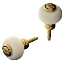 Civic Industrie Lot de 2 butoirs en laiton verni avec vis. Diamètre 30mm, hauteur 32mm. Corps ondulé vintage et bague blanche. MADE IN FRANCE