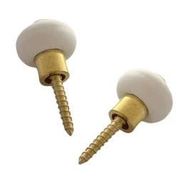 Civic Industrie Butoir De Porte-Lot de 2 butoirs sol en zamak laitonné avec vis. Diamètre 30mm, hauteur 30mm. Bague amortisseur en élastomère blanc (caoutchouc).
