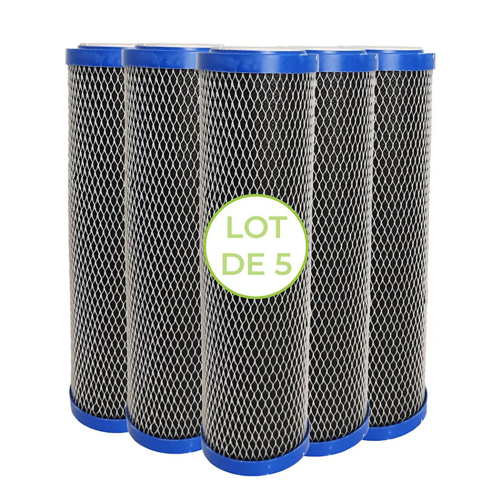 Toodo Filtre Anti Calcaire-Lot de 5 Cartouches 2 en 1 Filtre à Eau 9 pouces 3/4 - Anti sédiments + Charbon actif 5 microns Fabriqué en France