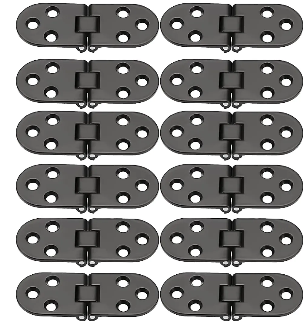Deko Lot de 12 charnières pliantes en alliage de zinc à bord rond pour table pliante, armoire, porte, meubles, noir