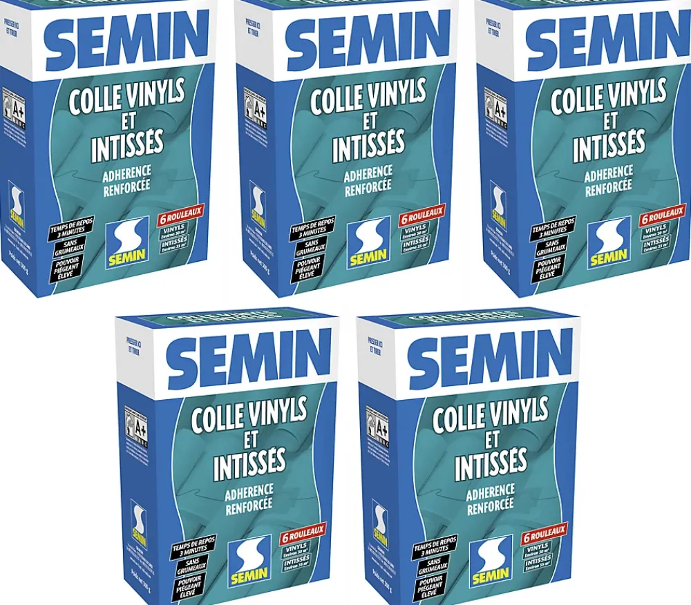 Semin Lot de 5 Colle en Poudre pour Papiers Peints Vinyls et Intissés , Boite de 300 g