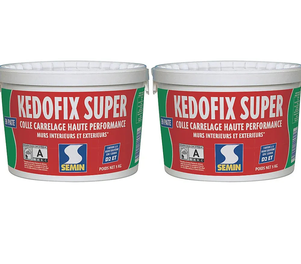 Semin Colle Carrelage-Lot de 2 colles pour Carrelage Haute Performance Kedofix , Prêt à l'emploi, Intérieur/extérieur, seau de 5 kg