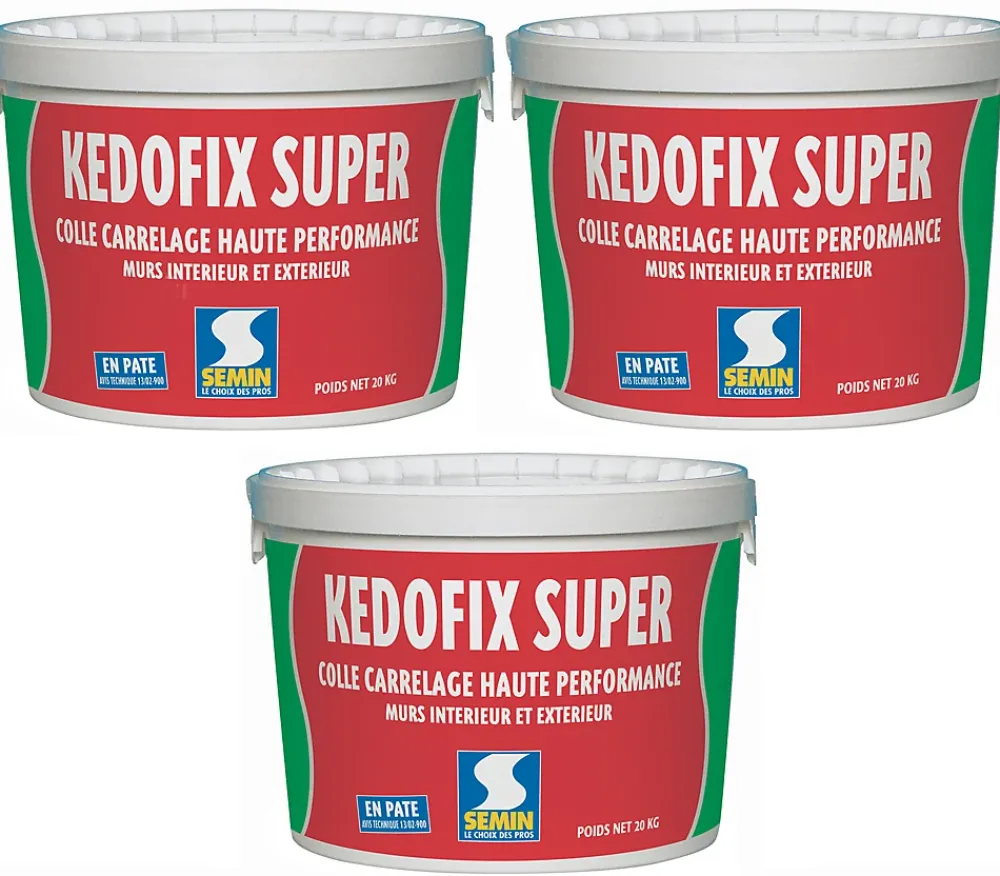 Semin Lot de 3 colles pour Carrelage Haute Performance Kedofix , Prêt à l'emploi, Intérieur/extérieur, seau de 20 kg