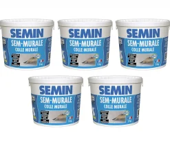 Semin Colle Papier Peint-Lot de 5 Colles pour Toiles de Verre et Revêtements Muraux Légers Sem Murale, Prêt à l'Emploi, Seau 5 kg