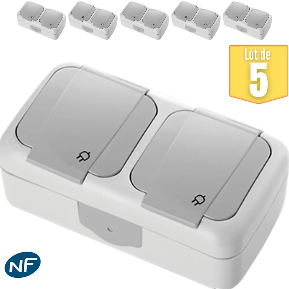 Viko By Panasonic Lot de 5 double prise 2P+T étanche IP54- - Gris - NF