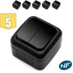 Viko By Panasonic Lot de 5 Double va et vient étanche IP54 - - Noir - NF