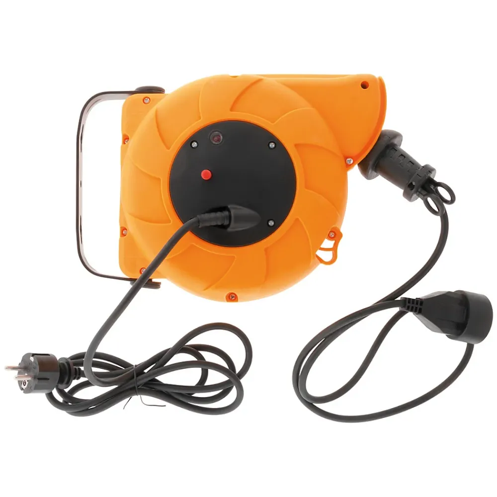 Zenitech Lot de 4 enrouleurs muraux câble HO5VV-F 3G1mm² 11m + 2m - Orange -