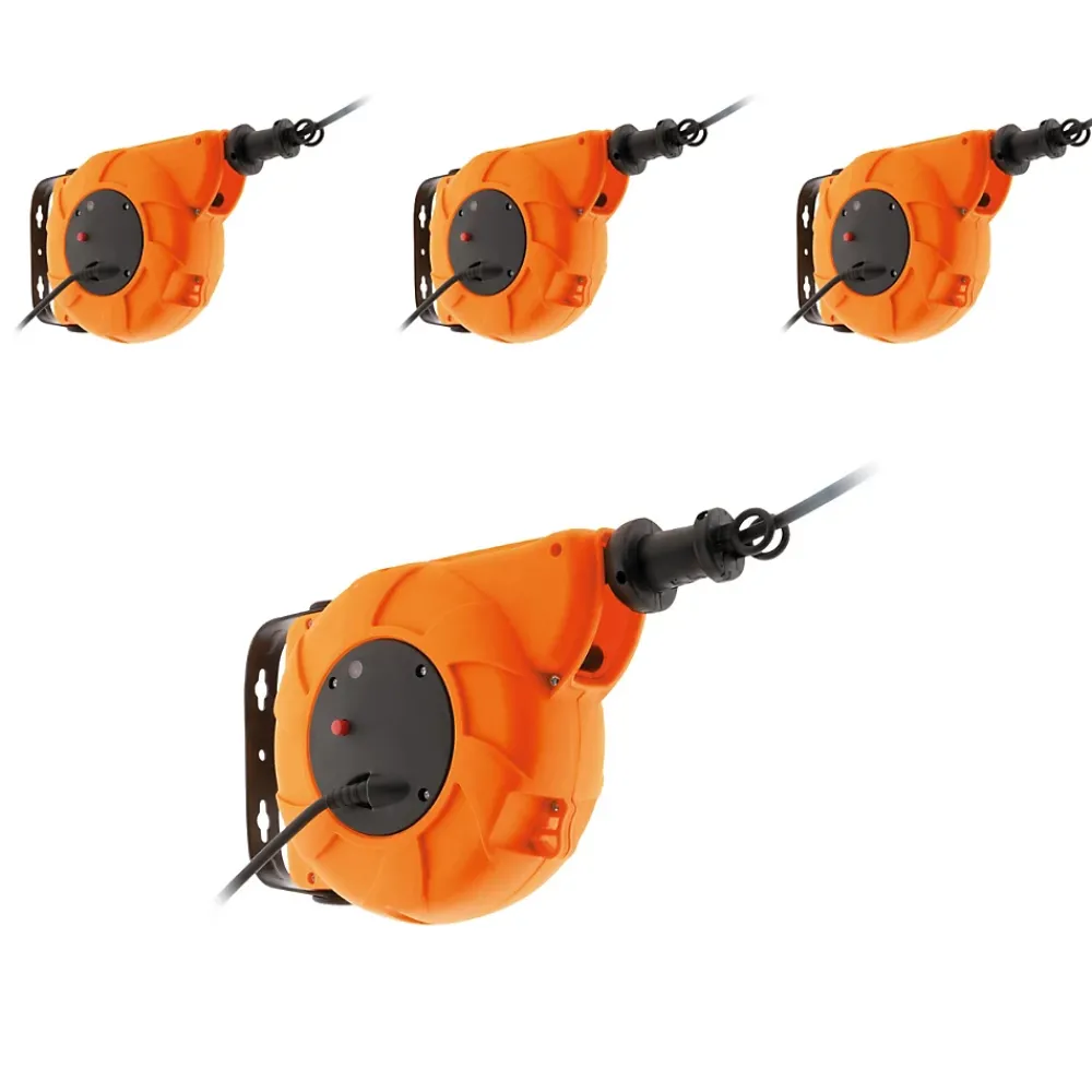 Zenitech Lot de 4 enrouleurs muraux câble HO5VV-F 3G1mm² 11m + 2m - Orange -