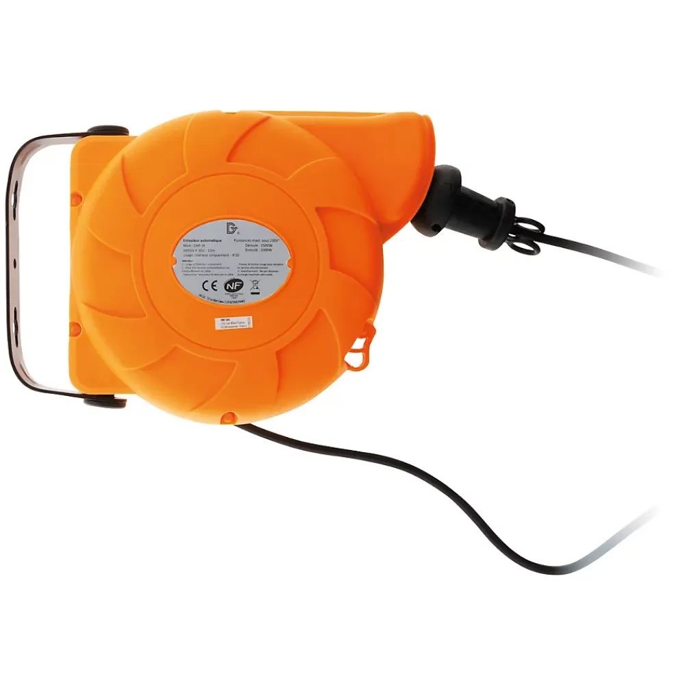 Zenitech Lot de 4 enrouleurs muraux câble HO5VV-F 3G1mm² 11m + 2m - Orange -