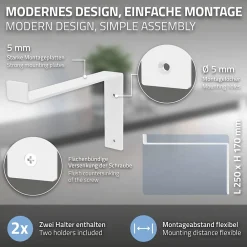 Ml-Design Lot de 2 Equerres d'Etagere murale support robuste en métal blanc