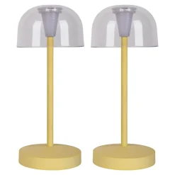 Näve Baladeuse-Lot de 2 lampes de table LED rechargeables 'Gomba' pour l'extérieur et l'intérieur, en métal et plastique jaune, hauteur 18,5 cm