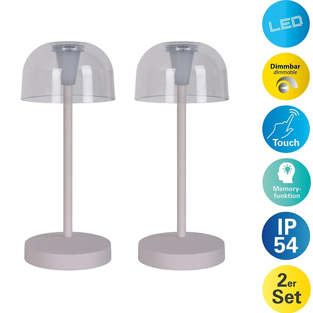 Näve Lot de 2 lampes de table LED rechargeables 'Gomba' pour l'extérieur et l'intérieur, en métal et plastique blanc , hauteur 18,5 cm