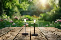 Näve Lot de 2 lampes de table LED rechargeables 'Gomba' pour l'extérieur et l'intérieur, en métal et plastique noir , hauteur 18,5 cm