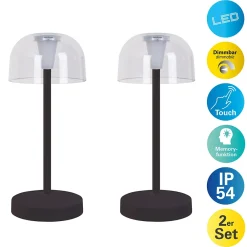 Näve Lot de 2 lampes de table LED rechargeables 'Gomba' pour l'extérieur et l'intérieur, en métal et plastique noir , hauteur 18,5 cm