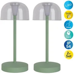Näve Baladeuse-Lot de 2 lampes de table LED rechargeables 'Gomba' pour l'extérieur et l'intérieur, en métal et plastique menthe, hauteur 18,5 cm