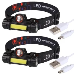 Moby Swift Lampe Frontale-Lot de 2 Lampes Frontales LED Waterproof Rechargeables USB - Réglables - Éclairage Puissant - Résistantes Pluie et Humidité - x2