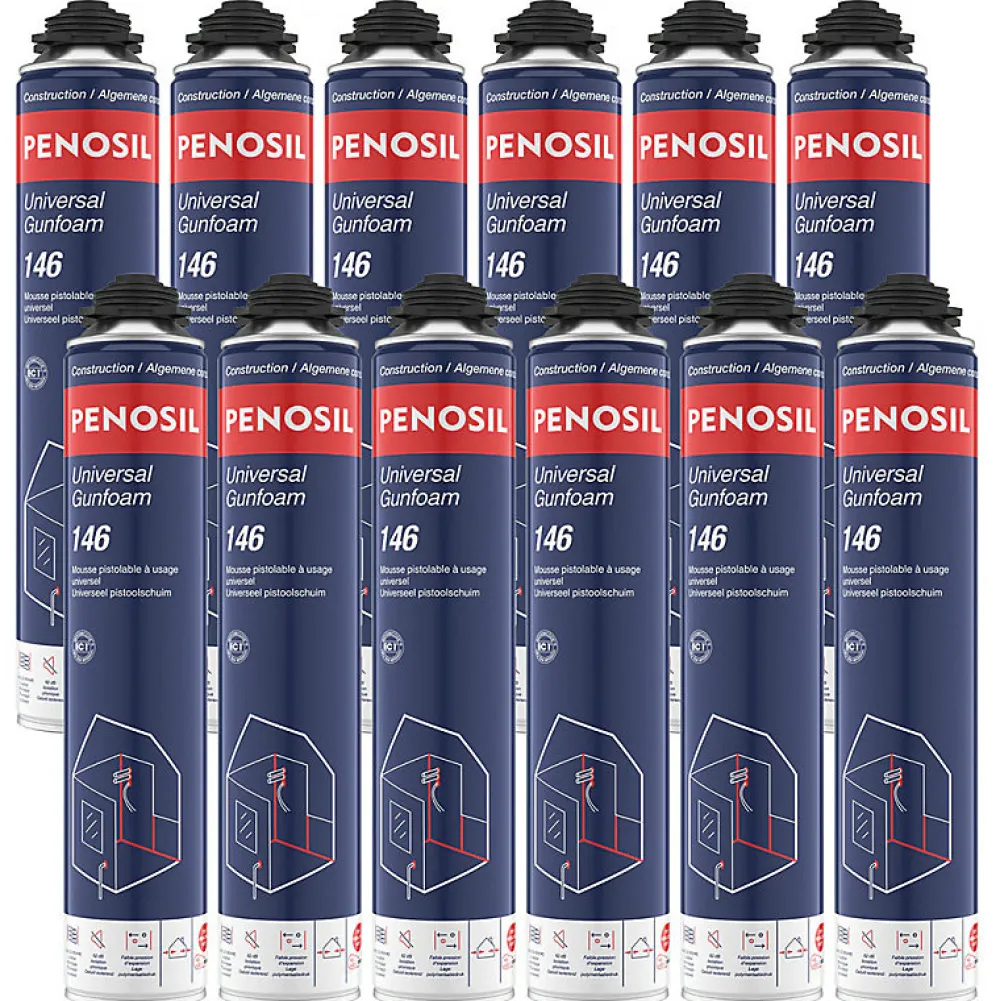 Penosil Lot de 12 Mousses polyuréthanes Universal Gunfoam 146 pistolable 690ml