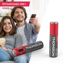 Thomson Lot de 4 Piles AAA - LR03 Li ion 1,5V rechargeables par USBC avec câble multi USB - 520302