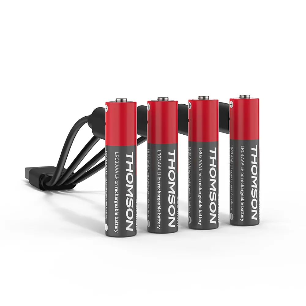 Thomson Lot de 4 Piles AAA - LR03 Li ion 1,5V rechargeables par USBC avec câble multi USB - 520302