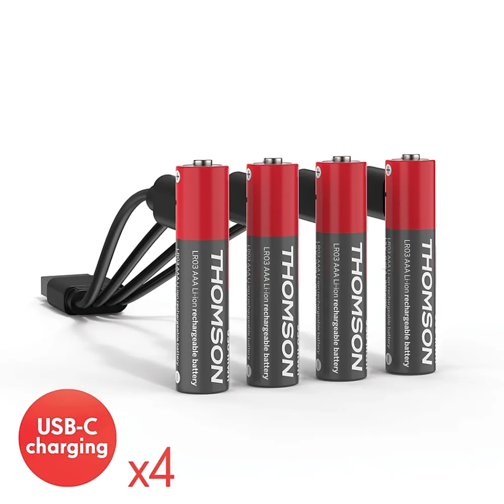 Thomson Lot de 4 Piles AAA - LR03 Li ion 1,5V rechargeables par USBC avec câble multi USB - 520302