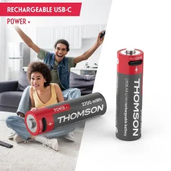 Thomson Pile Rechargeable-Lot de 4 Piles AA - LR06 Li-ion 1,5V rechargeables par USB-C avec câble multi USB - 520300