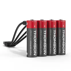 Thomson Pile Rechargeable-Lot de 4 Piles AA - LR06 Li-ion 1,5V rechargeables par USB-C avec câble multi USB - 520300