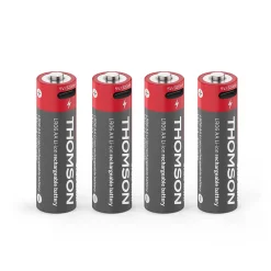 Thomson Pile Rechargeable-Lot de 4 Piles AA - LR06 Li-ion 1,5V rechargeables par USB-C avec câble multi USB - 520300