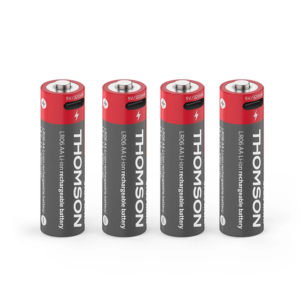 Thomson Pile Rechargeable-Lot de 4 Piles AA - LR06 Li-ion 1,5V rechargeables par USB-C avec câble multi USB - 520300