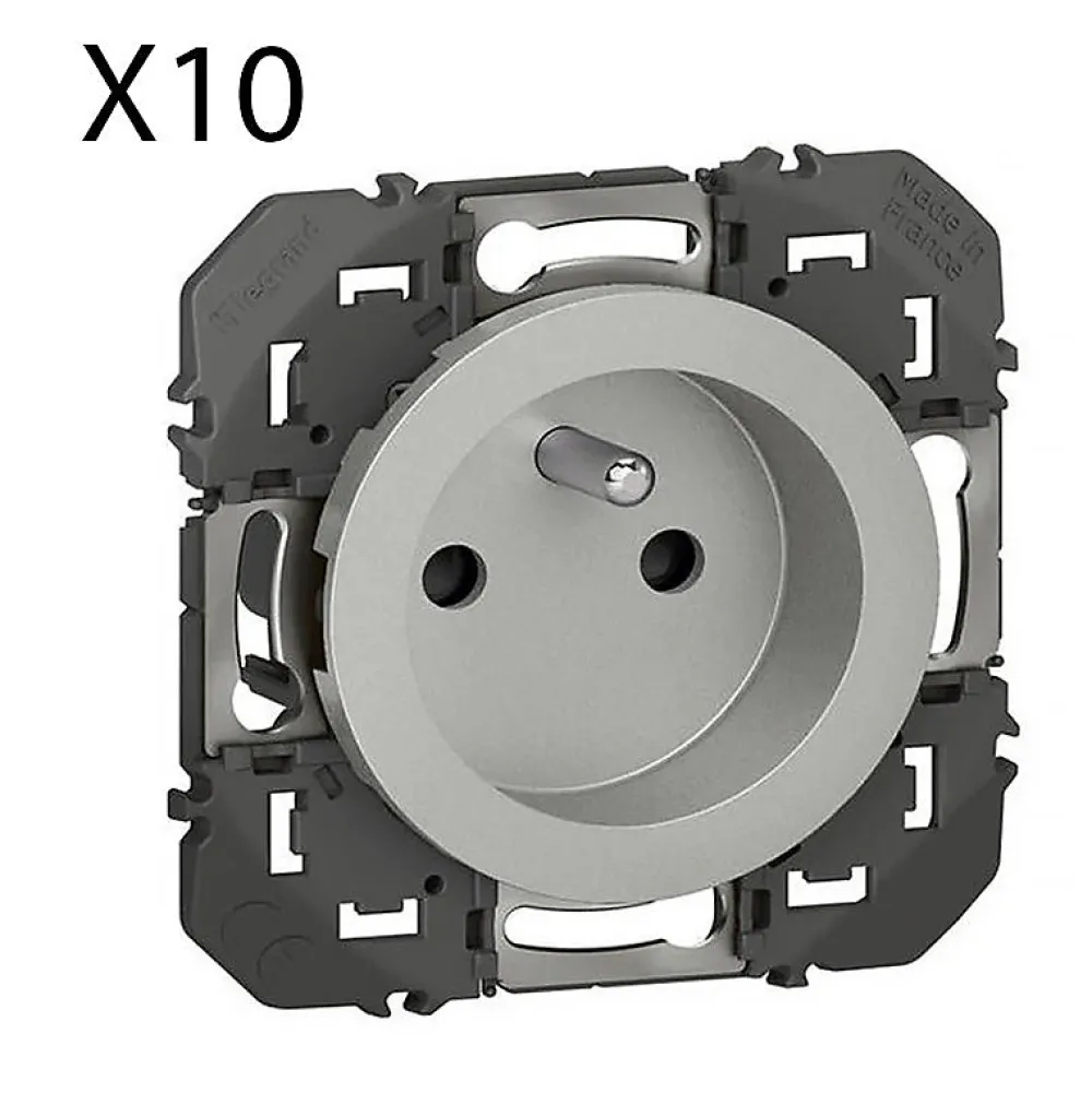 Legrand Lot De 10 Prises De Courant 2p+t À Puits Dooxie 16a Finition Alu