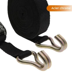 Linxor Lot de 2 sangles d'arrimage avec tendeur à cliquet et 2 crochets - 35 mm x 7 m - Noir -