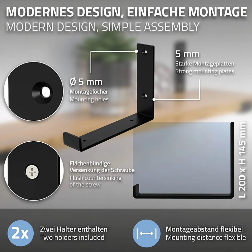 Ml-Design Equerre De Fixation-Lot de 4 support d'Etagere murale équerre fixation en métal noir