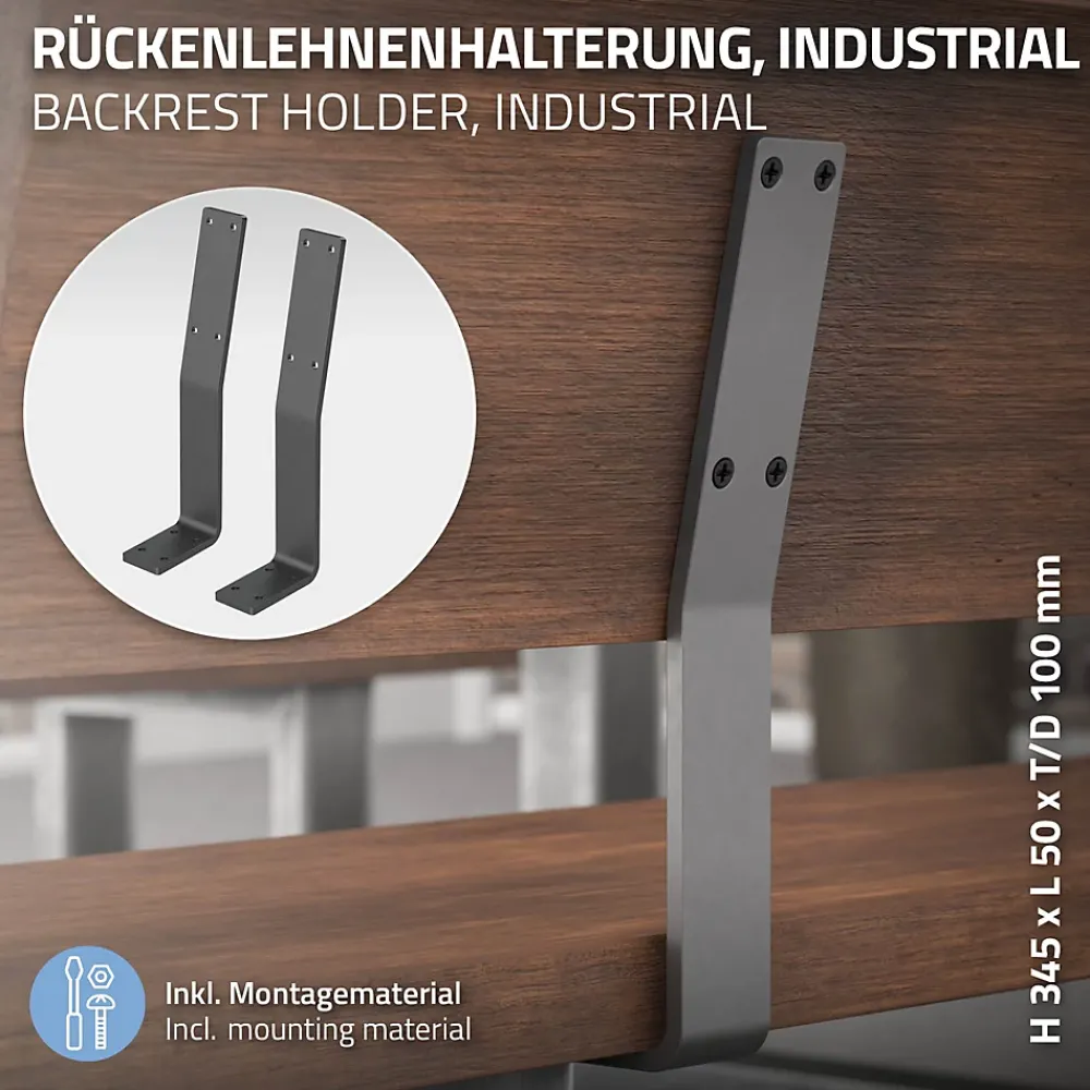Ml-Design Equerre De Fixation-Lot de 2 supports de dossier en acier gris à visser pour siège lit 345x90x50 mm