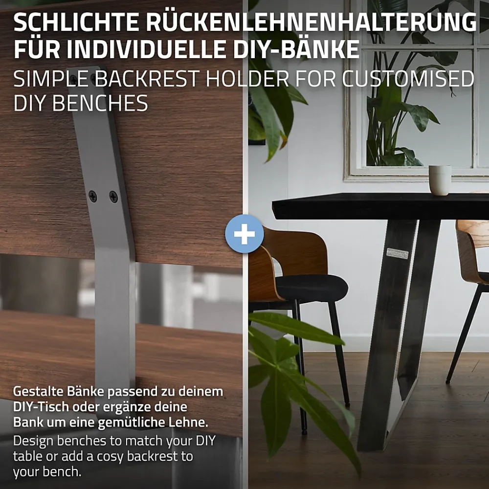 Ml-Design Equerre De Fixation-Lot de 2 supports de dossier en acier gris à visser pour siège lit 345x90x50 mm